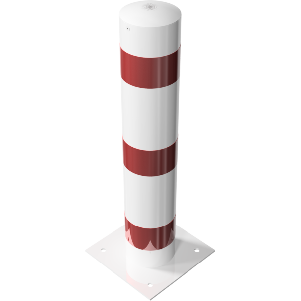 Barrier bollard | Steel tube  193 x 3.6 mm | stationary | for dowel fixing | hot-dip galvanized and white coatedwith three red reflecting stripes | total length: 1000 mm | with steel cap for bolting